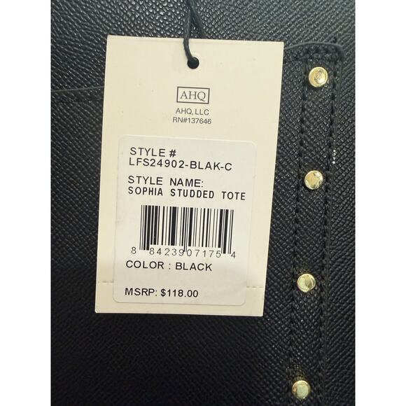 London Fog Sophia Studded Black Tote Bag NWT Faux Leather Gold Hardware - Picture 4 of 14